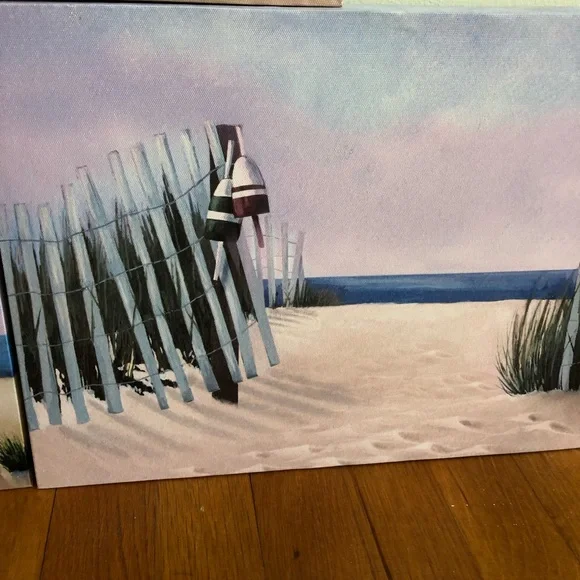 Like-New Set of 3 Beach Theme Stretched Canvas on Wooden Frame Prints - Picture 4 of 6